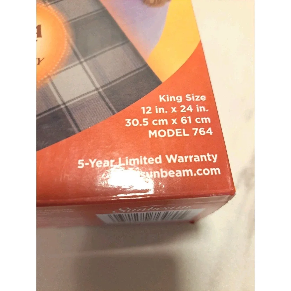Sunbeam King Size Electric Heating Pad UltraHeat 12x24in Washable Cover Tested!